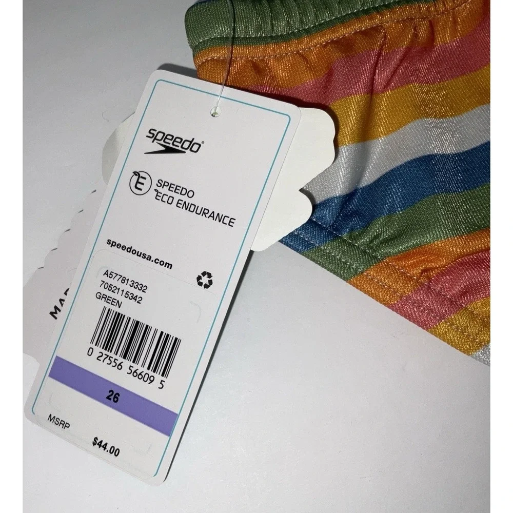 NWT Men's Speedo Vibe Collection Eco Endurance Brief Swim Trunks Striped 26